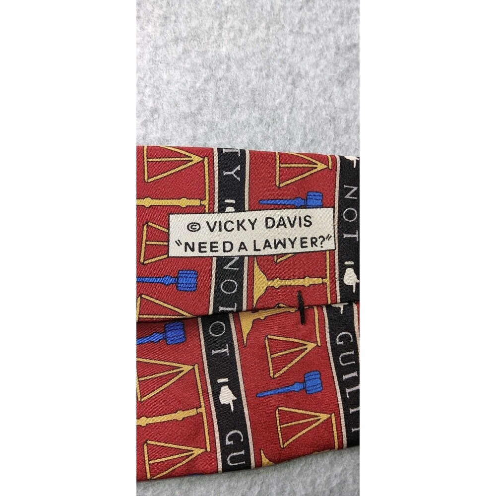 VTG Vicky Davis Mens Silk Tie "Need A Lawyer" Not Guilty Scales Justice Novelty - Picture 4 of 6
